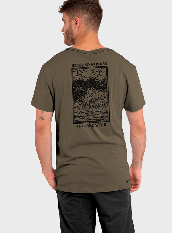 Polera Orgánica Seek And Explore Olive Green (Hombre)