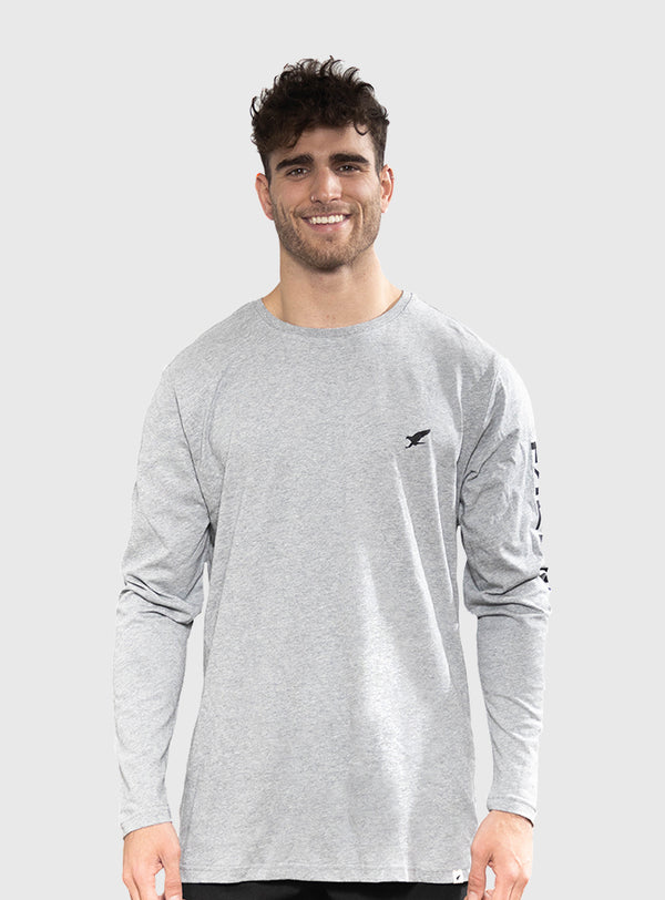 Polera Orgánica Manga Larga Vertical Logo Melange Gray (Hombre)