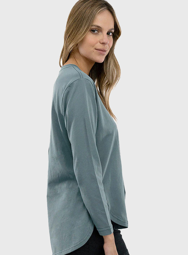Polera Orgánica Manga Larga Curve-Hem Petrol Blue (Mujer)