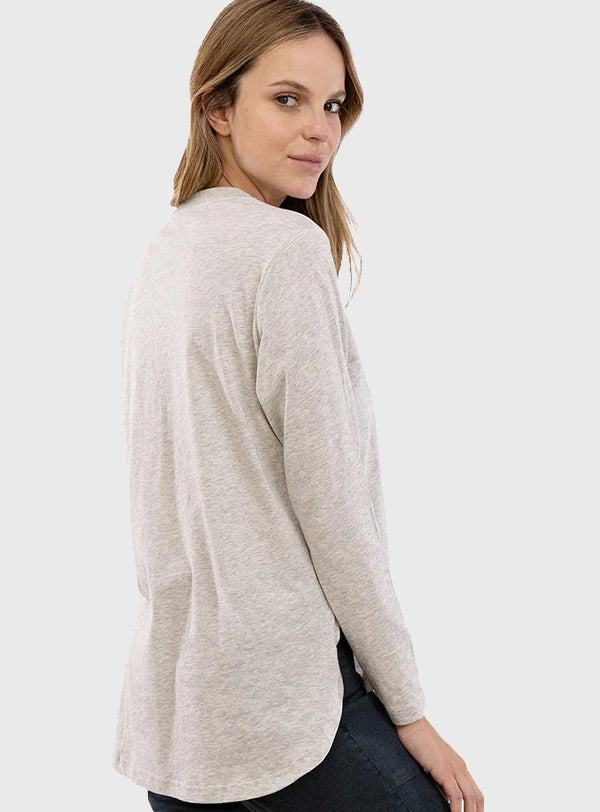 Polera Orgánica Manga Larga Curve-Hem Gray Melange (Mujer)