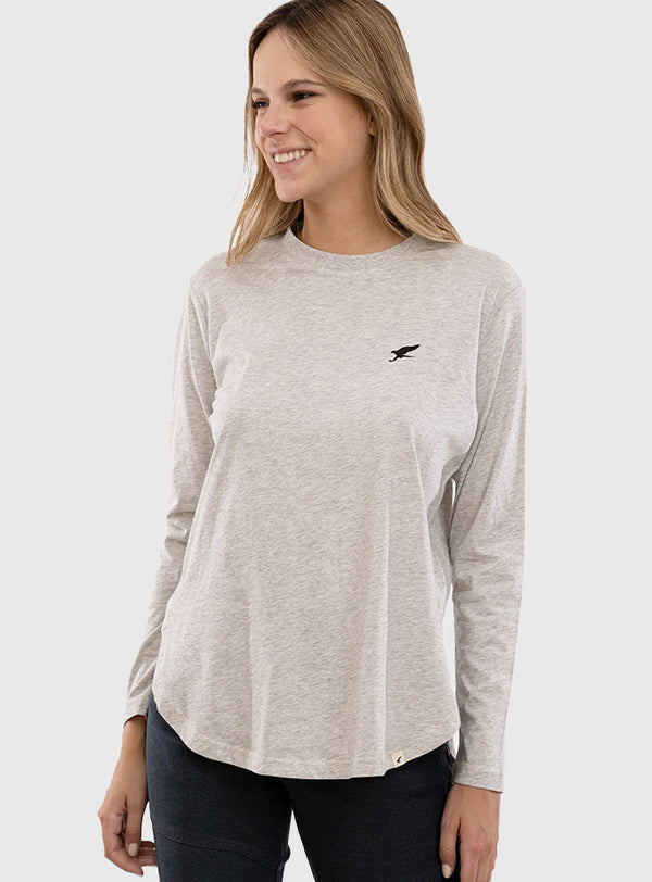 Polera Orgánica Manga Larga Curve-Hem Gray Melange (Mujer)