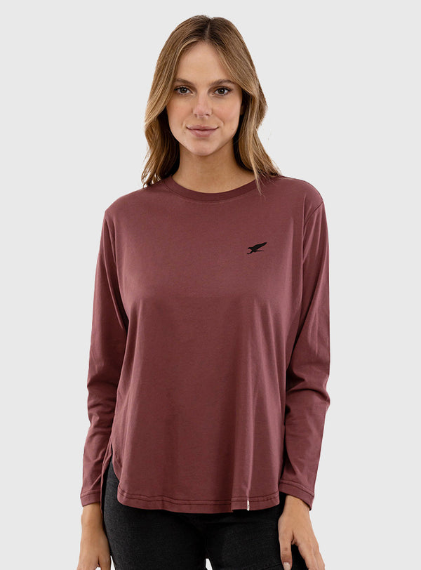 Polera Orgánica Manga Larga Curve-Hem Burdeo (Mujer)