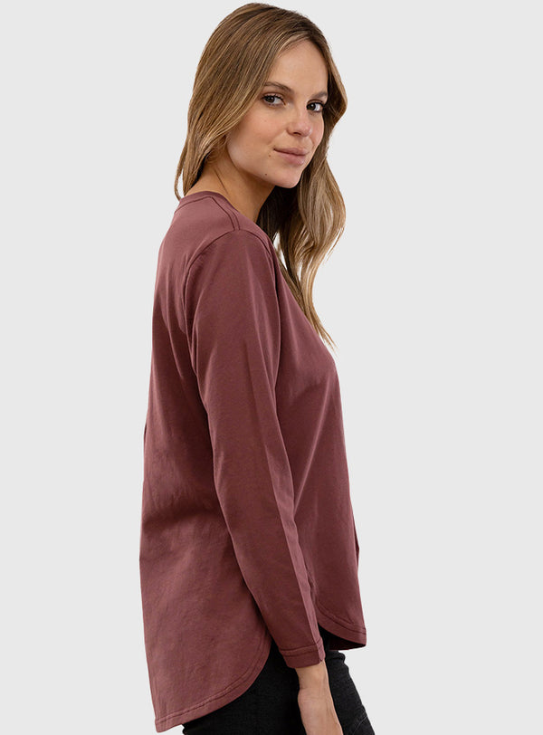 Polera Orgánica Manga Larga Curve-Hem Burdeo (Mujer)