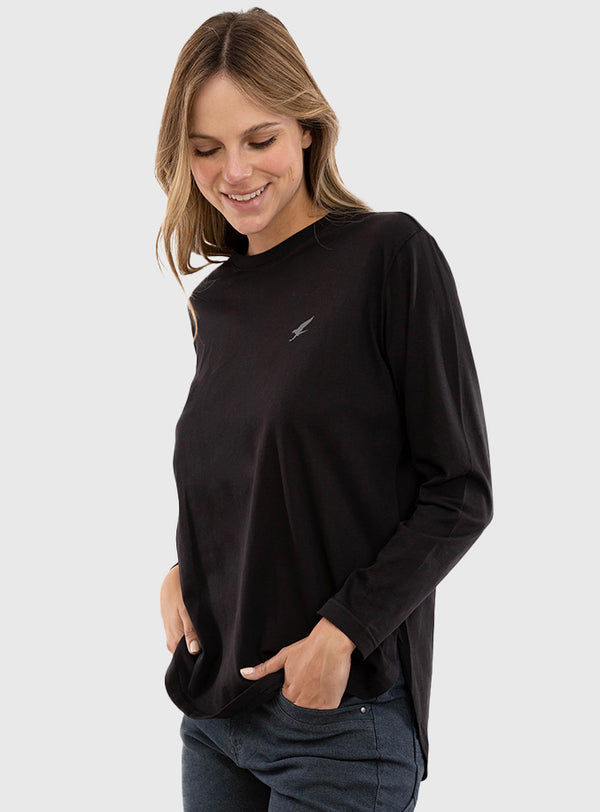 Polera Orgánica Manga Larga Curve-Hem Black (Mujer)