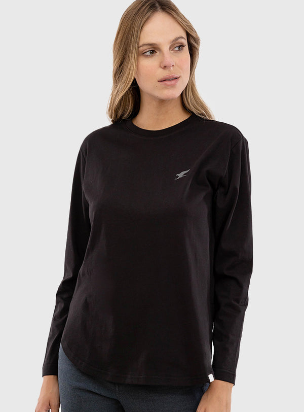 Polera Orgánica Manga Larga Curve-Hem Black (Mujer)