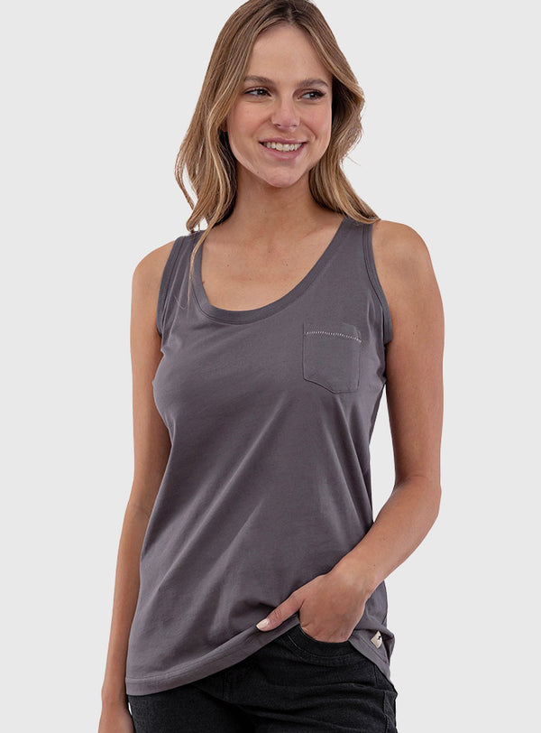 Polera Orgánica Sin Mangas con Bolsillo Graphite Gray (Mujer)