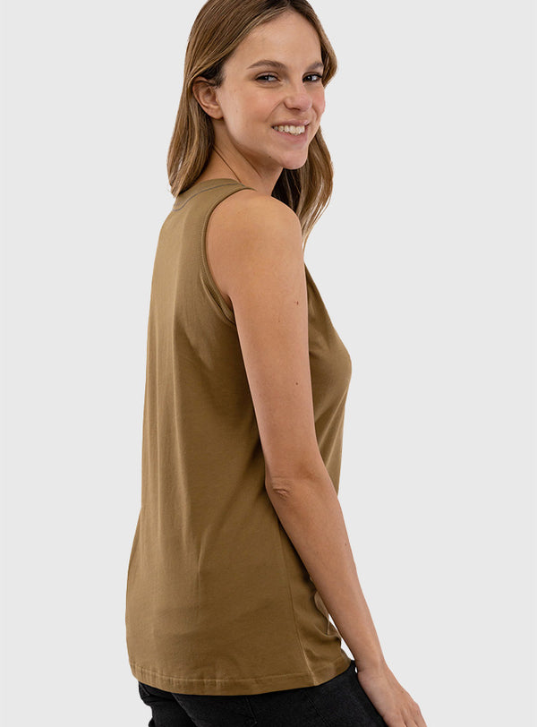 Polera Orgánica Sin Mangas con Bolsillo  Moss Green (Mujer)