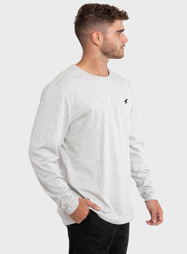 Polera Orgánica Manga Larga Vertical Logo Melange Gray (Hombre)