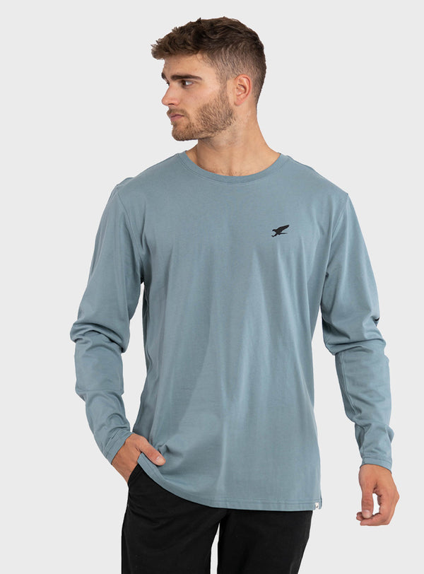 Polera Orgánica Manga Larga Vertical Logo Petrol Blue (Hombre)