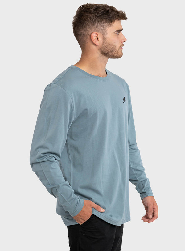 Polera Orgánica Manga Larga Vertical Logo Petrol Blue (Hombre)