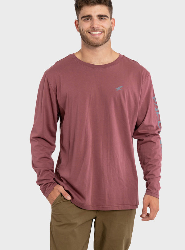 Polera Orgánica Manga Larga Vertical Logo Burdeo (Hombre