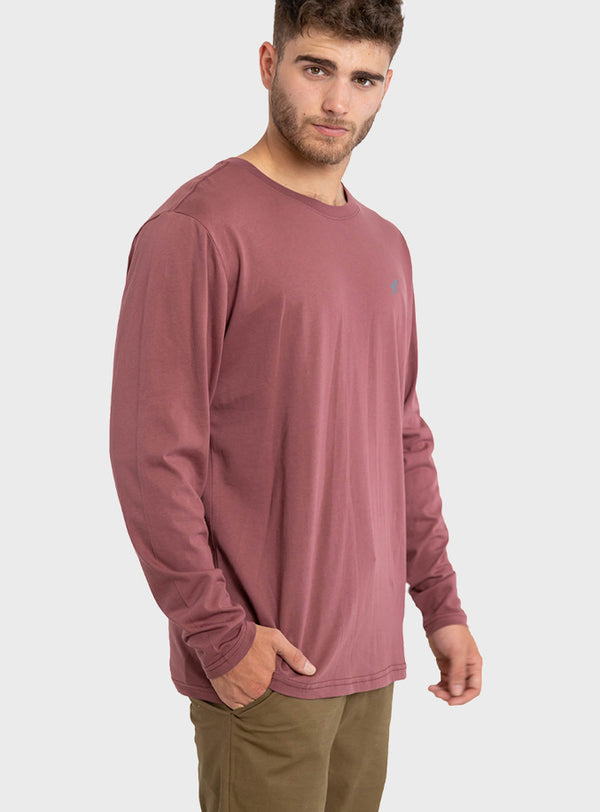 Polera Orgánica Manga Larga Vertical Logo Burdeo (Hombre