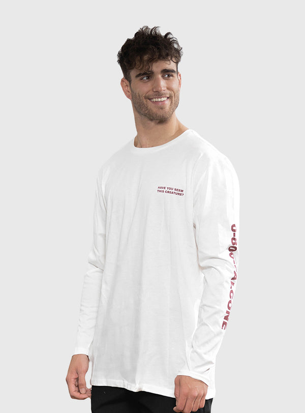 Polera Orgánica Manga Larga Lake Creature White (Hombre)