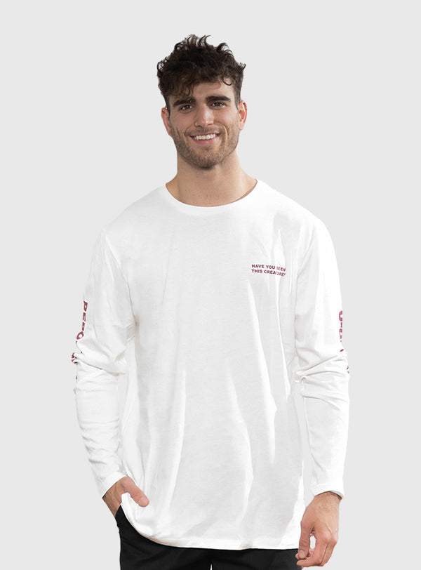 Polera Orgánica Manga Larga Lake Creature White (Hombre)