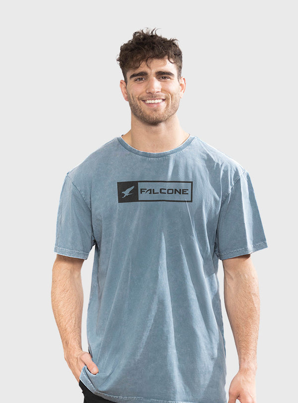 Polera Orgánica Acid-Wash Rectangular Logo Blue (Hombre)